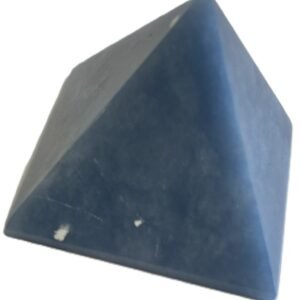 Polished natural angelite crystal pyramid2 sians emporium Polished blue angelite four sided pyramid showing natural white veining and earthy inclusions on a white background